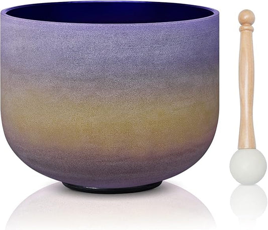 CVNC 440HZ 8 Inch Rainbow Colored A Note Third-Eye Chakra Frosted Quartz Crystal Singing Bowl for Sound Healing and Meditation - Bloomnest