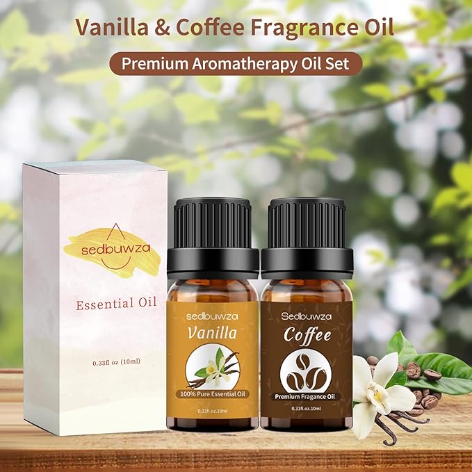 Sedbuwza Vanilla Coffee Essential Oil Set, Vanilla Fragrance Oil Coffee Scent Oil Set for Diffuser, Aromatherapy, Massage, Soap, Candle Making 2 x 10 ml Sedbuwza