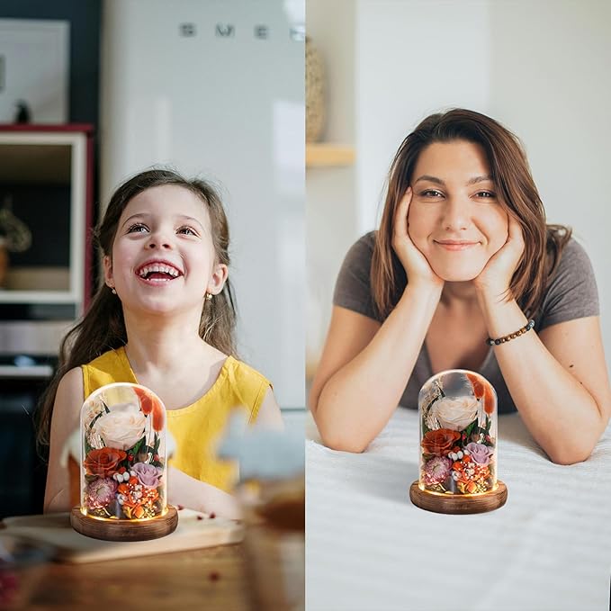 Forever Flowers with Symbolic Ladybugs: Preserved Flowers Gift for Women-Romantic Table Centerpiece-Valentines, Anniversary, Mom Gifts for Her-Flowers for Delivery Prime (Orange) - Bloomnest