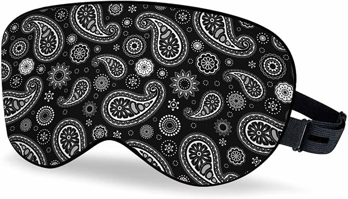 Big Oval Sleep Eye Mask Paisley Black White Floral Men Women Sleep Mask with Adjustable Strap Eye Cover Eye Shade for Travel, Nap,Meditation - Bloomnest