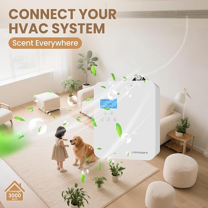 URPOWER 300ml Waterless Nebulizing Scent Diffuser Up to 3000 Sq Ft, Smart APP Control HVAC/Wall Cold-Air Aromatherapy Machine with Lockable Oil Bottle for Home/Office/Hotel Starter Oil Included - Bloomnest