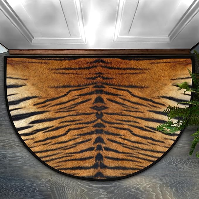 Half Round Door Mat, Tiger Print Non-Slip Half Circle Area Rug Animal Leopard Print Doormat Washable Durable Home Decor Half Moon Rug for Floor Indoor Outdoor Living Room Bedroom Kitchen Patio - Bloomnest