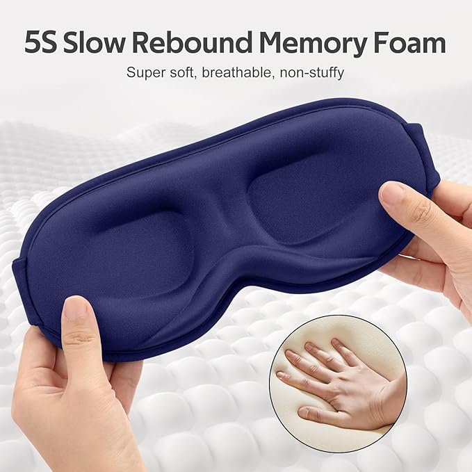 Sleep Mask for Men Women - 100% Blackout Eye Masks for Sleep - 3D Soft Sleeping Mask for Side Sleepers - Zero Pressure Lash Extensions Eye Cover Shade for Airplane Travel Essentials, Blue - Bloomnest