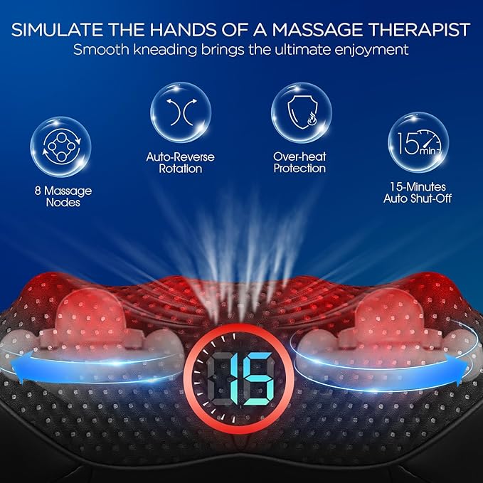 VOYOR-HEALTH Shiatsu Neck and Back Massager with Heat, Electric Deep Tissue 4D Kneading Massage for Shoulder, Back, Neck and Full Body Muscle Pain Relief, Home, Car, Office Use PJ100, Black