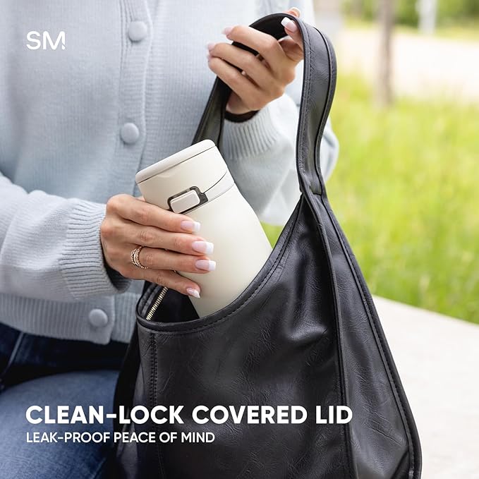 Simple Modern Mesa Loop Water Bottle with Covered Straw and Handle | 30oz Cup Holder Friendly Insulated Stainless Steel Bottles for Travel, Sports and School | Spring Air Pearl SimpleModern