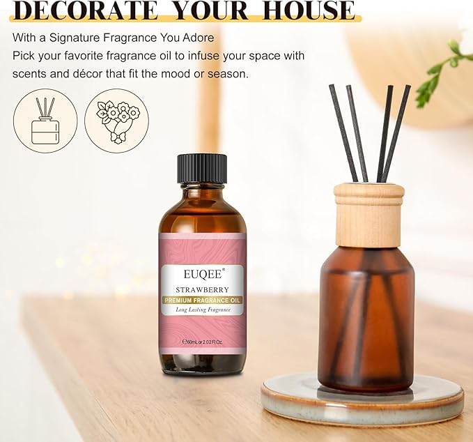 EUQEE 2.02 Fl oz Strawberry Fragrance Oil, Premium Strawberry Essential Oil with Glass Dropper for Diffuser, DIY Soap, Candle Making - 60ML - Bloomnest