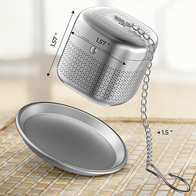 Reinmoson 2 Pack Tea Balls for Loose Tea, 304 Stainless Steel Extra Fine Mesh Tea Infusers for Loose Tea, Retractable Chain Design Tea Strainers for Loose Leaf Tea Single Cup, Come with 2 Drip Trays - Bloomnest
