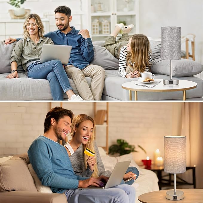AKASUKI Table Lamp for Bedroom, 3 Way Dimmable Touch Lamp with Dual Charging Station, Small Bedside Lamps for Night Stands, Living Room, Office(LED Bulb Included) - Bloomnest