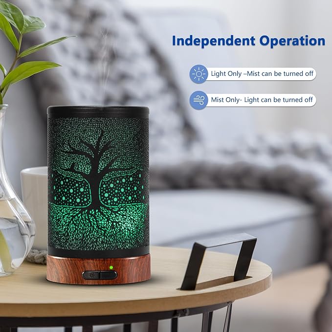 Aromatherapy Essential Oil Diffuser 150ml- Electric Cool Mist Aroma Diffuser with Intermittent Mode, Auto Shut-Off Protection, 7 Colors Changing LED Light for Home Office Decor & Gift (Life Tree) - Bloomnest