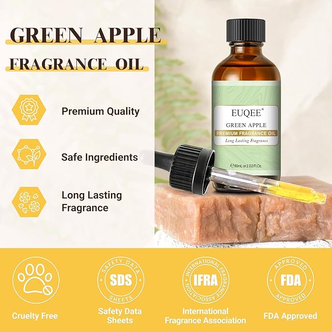 EUQEE Green Apple Fragrance Oils, 2.02 Fl oz / 60ml Essential Oils for Diffuser, Candle Making, DIY Soap with Glass Dropper - Bloomnest