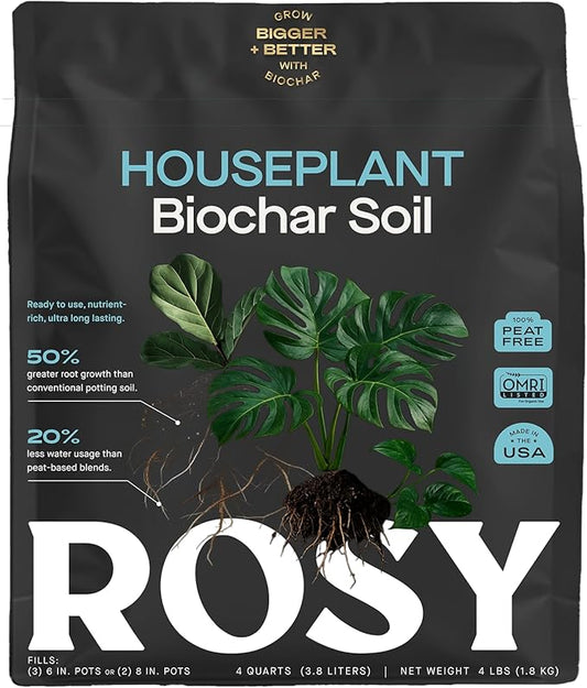 Rosy Soil Indoor Potting Soil for House Plants - Organic Potting Soil Mix for Indoor Plants - Enriched w/Root-Boosting Biochar for Foliage Plants, Flowers, Herbs - Peat Free, Less Prone to Gnats - 4qt - Bloomnest