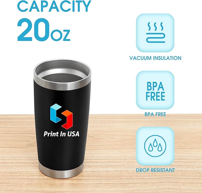 Personalized Custom Print in USA Tumbler 48Pcs 20oz Stainless Steel Double Wall Coffee Cup with Lid & Straw Insulated Tumbler with Colorful Text Logo Photo