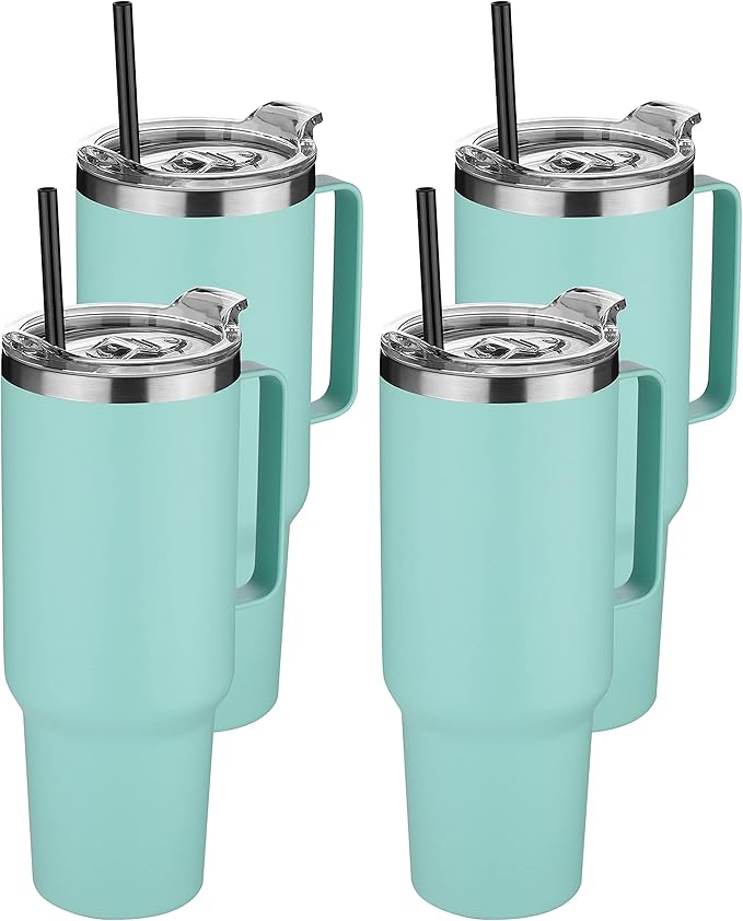 HASLE OUTFITTERS 40 oz Stainless Steel Tumbler with Handle, Vacuum Insulated Tumblers Bulk, Reusable Double Wall Travel Coffee Mug, Durable Powder Coated Water Bottles(Mint Green, 4) - Bloomnest
