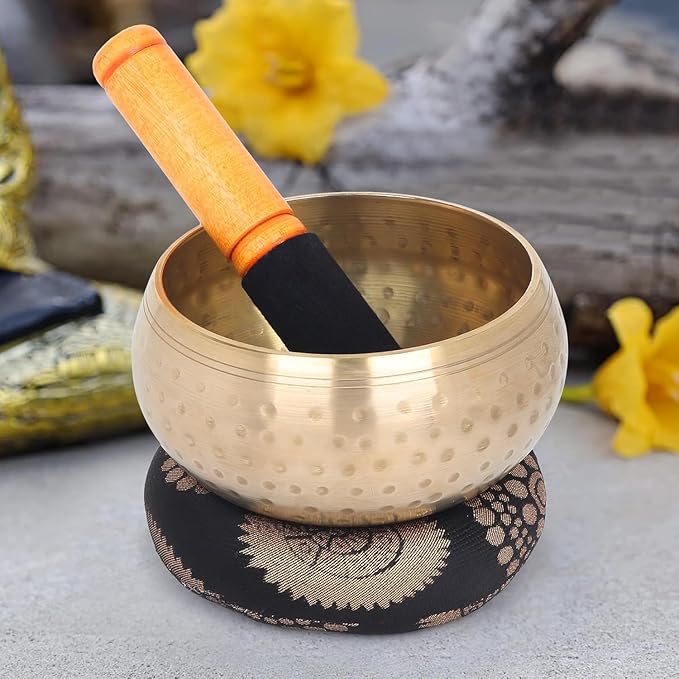 Tibetan Singing Bowl Set for Meditation & Sound Healing – Handmade Himalayan Bowl with Cushion & Mallet – Mindfulness, Yoga, Chakra Healing (4 Inch) Zap+Impex