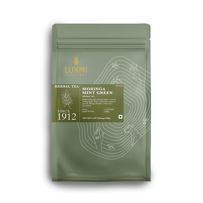 Luxmi Estates Moringa Mint Organic Moringa Mint Green Tea (50 Tea Bags) Caffeine Free Tea Bags For Digestion, Detox, and Stress Relief, With Certified Organic Herbal Tea - Bloomnest
