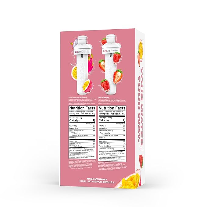 Cirkul 32oz. Rose Gold Stainless Steel Water Bottle Starter Kit with Rose Gold Lid and 2 Flavor Cartridges (1 LifeSip Strawberry, 1 GoSip Passion Fruit Dragon Fruit) No Sugar, Zero Calorie Drink Mix Cirkul