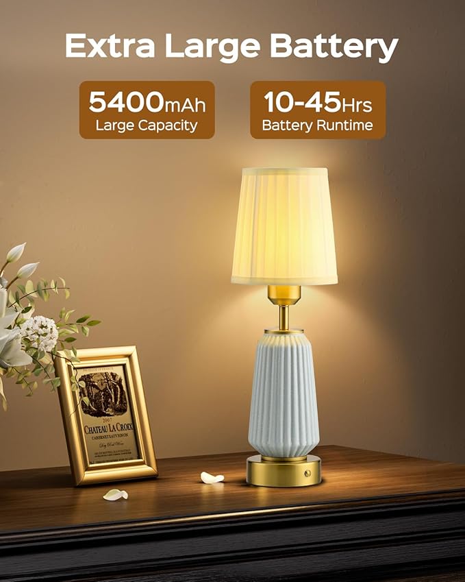 JACKYLED New Upgraded Rechargeable Table Lamps,5400mAh Battery Operated Cordless Table Lamp,Portable Indoor/Outdoor Desk Lamp,Modern Ceramic Lamp for Dinning Room,Bedroom, Bar,Patio - Bloomnest