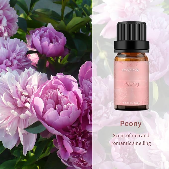 BURIBURI Lotus Essential Oil and Peony Essential Oils Gifts Set 2Pack, 100% Pure Natrual Flower Diffuser Oil for Massage, Soap Making, Skin Care, Soap/Candles Making BURIBURI