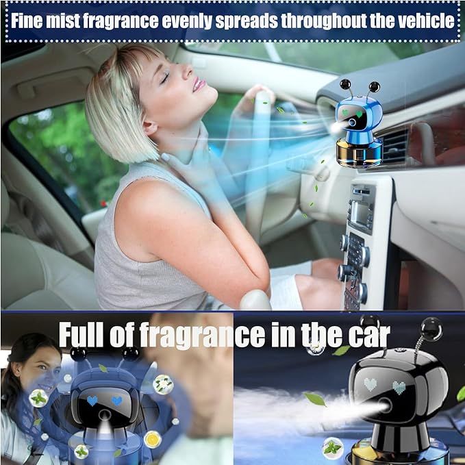 Robot Intelligent Aromatherapy Machine, Smart Cute Robot Car Air Freshener - Fine Spray/Fillable/Four-Gear Adjustment/Vibration Sensing/On-Off/Large Capacity Long-Lasting Fragrance/Blue-V2(Ocean) - Bloomnest