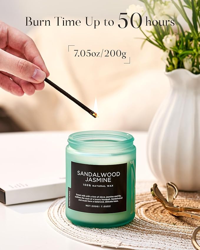 M&SENSE Sandalwood Jasmine Scented Candles, Natural Soy Wax Best Smelling Candle 7.05oz 50 Hour Burning，Floral Non Toxic Single Cotton Wick Aromatherapy Gifts for Women Friend - Bloomnest