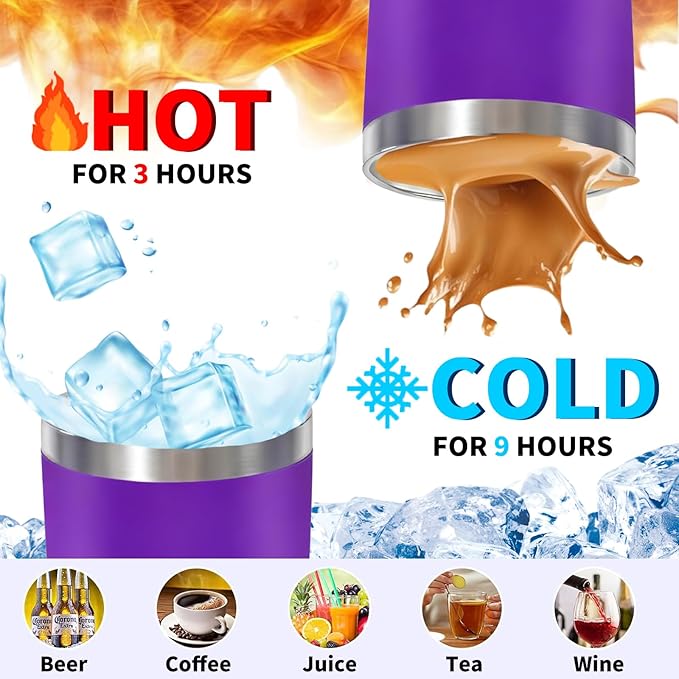1 Pack 20oz Stainless Steel Tumbler with Lid, Leakproof Double Wall Travel Mug for Hot/Cold Drinks, Home Office Outdoor Party Use, Durable Powder Coated Insulated Cup/Purple - Bloomnest