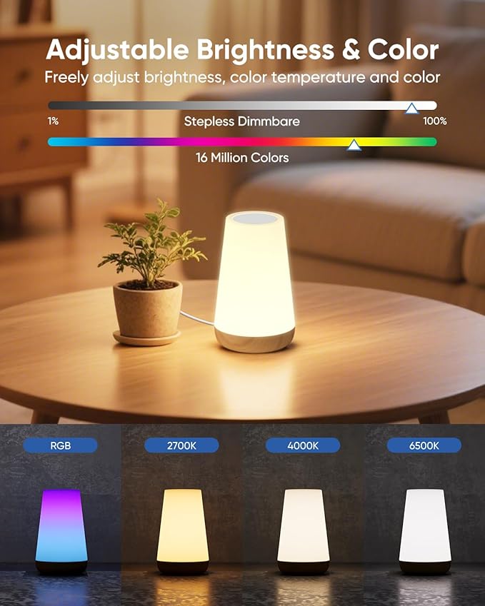 Smart Table Lamp, Dimmable Nursery Night Light with App/Voice Control Compatible with Alexa, Led Desk Lamp with 32 Modes 2700-6500k & Music Sync, Bedside Lamp for Kids with Timer - Bloomnest