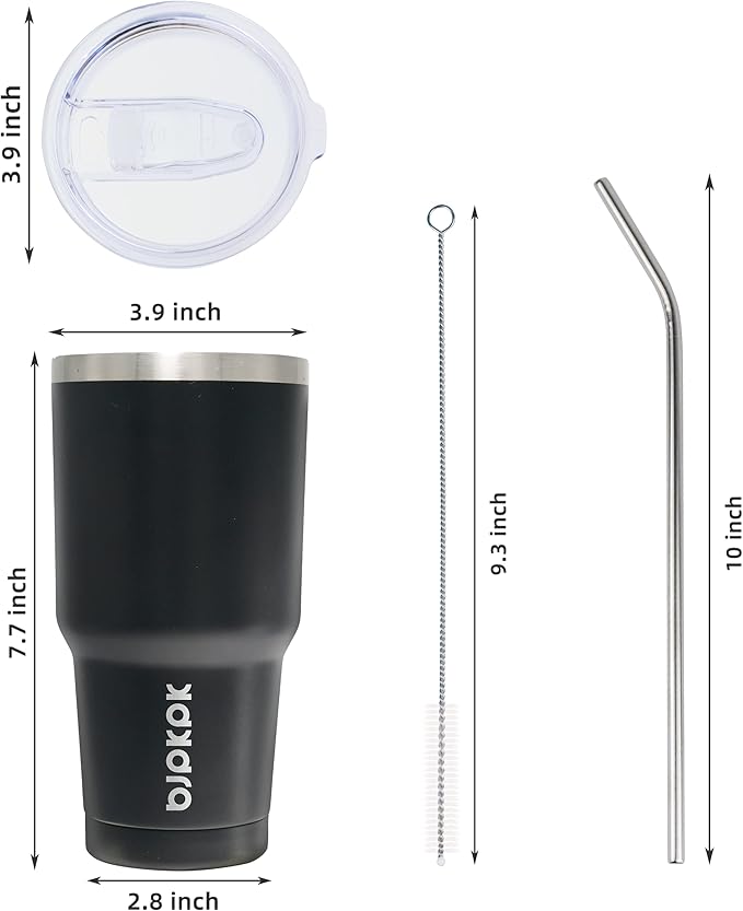 BJPKPK 30 oz Stainless Steel Tumbler with Lid and Straw Insulated Travel Coffee Mug Reusable Metal Thermal Cup,Black - Bloomnest