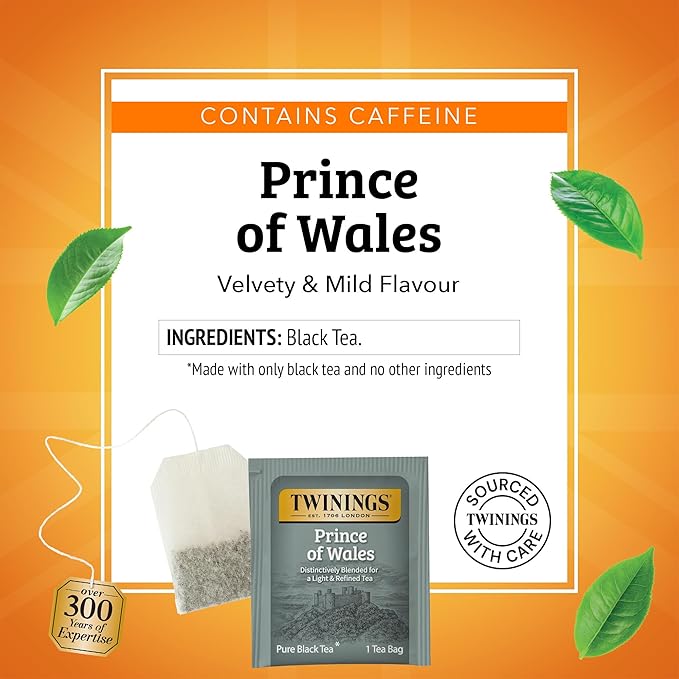 Twinings Prince of Wales Black Tea Individually Wrapped Bags, 20 Count (Pack of 6), Velvety Smooth & Mild, Caffeinated, Enjoy Hot or Iced, 120 Teabags - Bloomnest