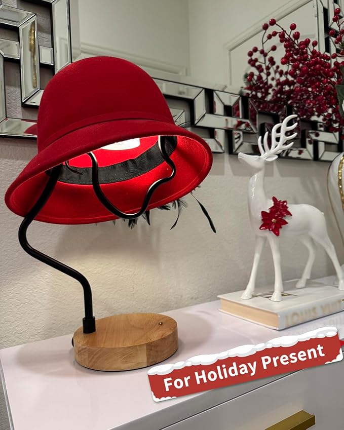 Touch Control Modern Table Lamp - Creative Hat Desk Lamp with USB C and A Ports, Cute Bedside Lamp, Wooden Base,Glass Shade, Unique Lamps for Home Decor, Living Room, Gifts (Hat Not Included) - Bloomnest