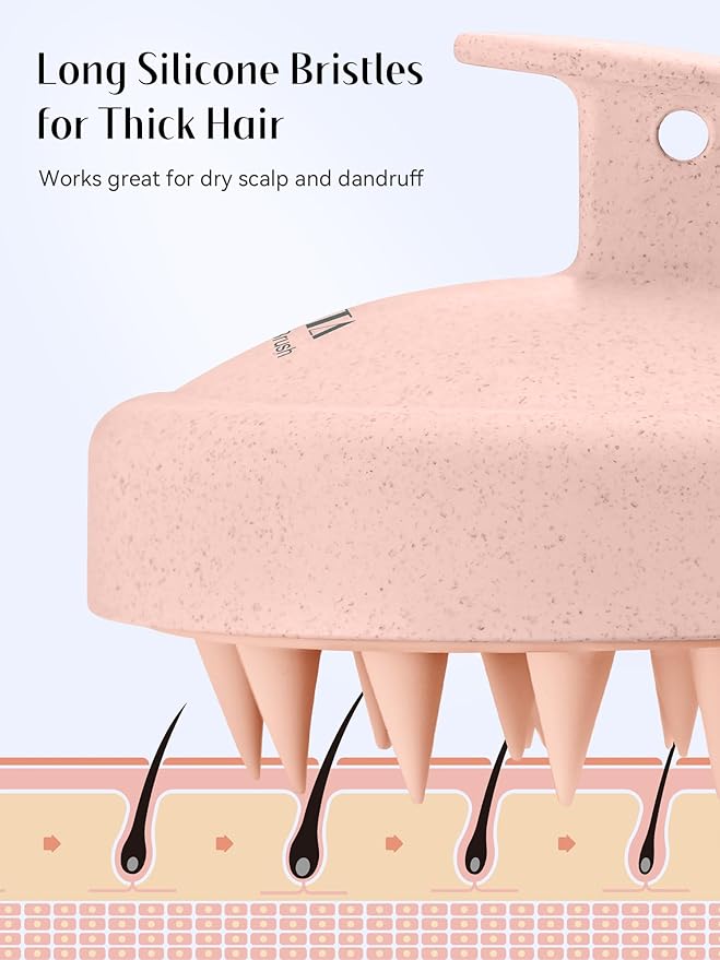 HEETA Scalp Massager Hair Growth, Silicone Scalp Scrubber Shampoo Brush for Exfoliation, Dandruff Removal & Head Massage Stress Relax, Wet & Dry Use for Thick, Thin Hair Care, Wheat Straw Light Pink HEETA