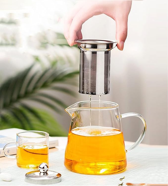 Mini Size Glass Teapot Tea Kettle-with Stainless Steel Removable Infuser for Blooming Tea & Loose Leaf Tea, Microwave & Stovetop Safe, 950ML/32oz (L-950) - Bloomnest