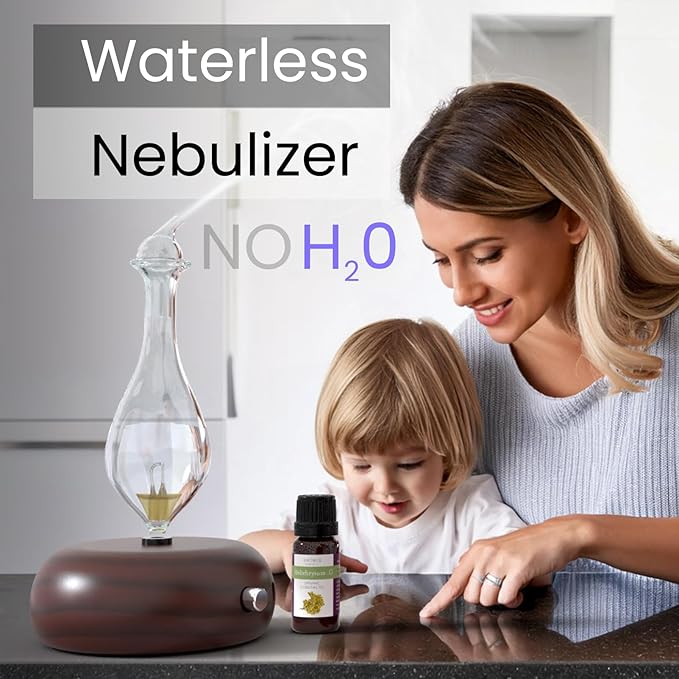 ArOmis Premium Glass Essential Oils Nebulizer - Waterless Diffuser for Aromatherapy - Handmade Oil Diffuser, Wooden Base, No Plastic, No Heat, No Battery, No LEDs - Orbis Nox Merus ArOmis