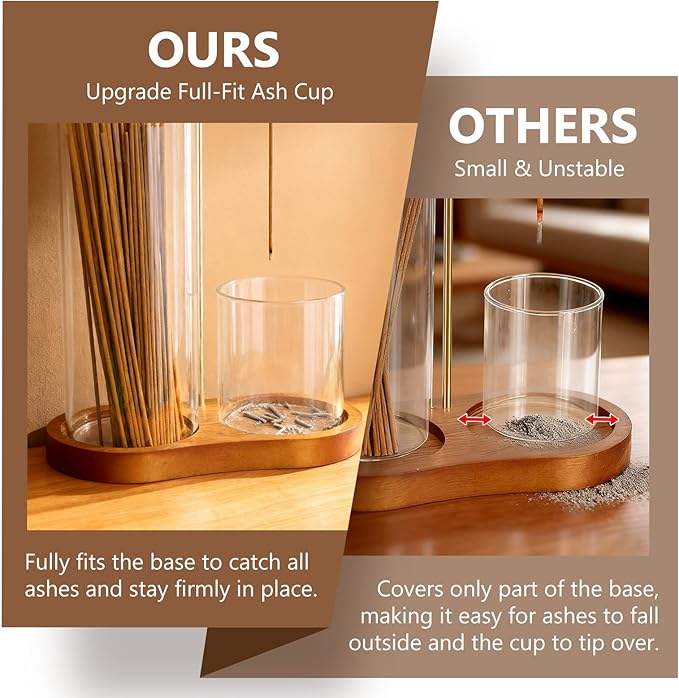 3 in 1 Incense Holder with Enlarged Ash Catcher for Sticks & Cones, Mess-Free Incense Burner with Brush, Ideal for Meditation, Yoga, Spa, Home Decor & Gift
