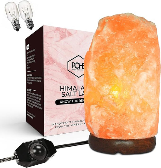 POHS 10–12 Inch Tall, 11–15 lbs Extra Large Himalayan Pink Salt Lamp | 100% Authentic Natural Hand-Carved Crystal Rock Salt Lamp with Wooden Base, Dimmable Cord & Bulb Replacement Included