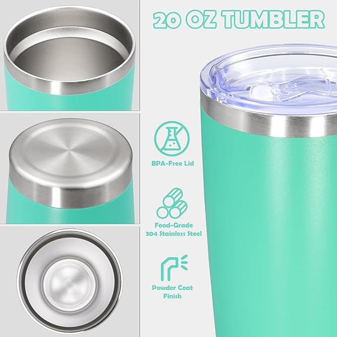 20oz Tumbler Stainless Steel Tumbler Cup with Lid Vacuum Insulated Double Wall Travel Mug, Durable Powder Coated Travel Coffee Tumbler Mug for Hot & Cold Drinks, Light Blue,1 Pack