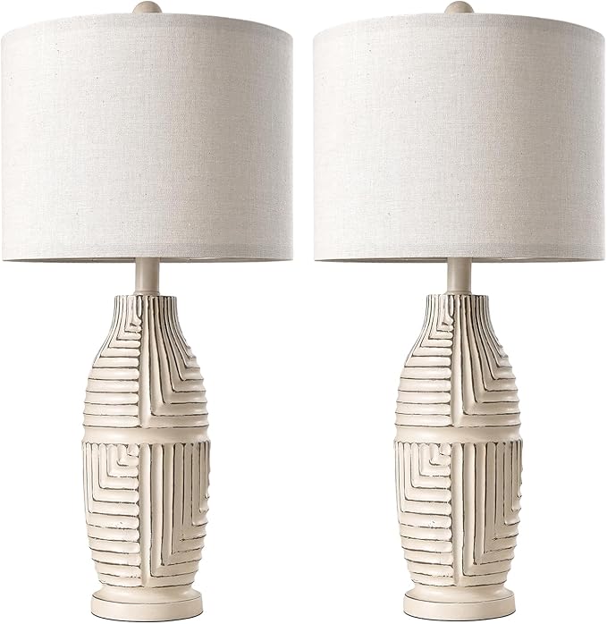 BOBOMOMO 24.5" USB A+C 3-Way Dimmable Touch Control Boho Table Lamp Set of 2 for Living Room Nightstand Beside Lamps for Bedroom(Include Two Bulbs) - Bloomnest