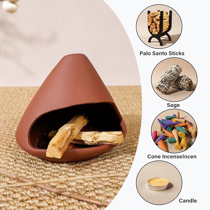 Terracotta Zongzi Palo Santo Holder–Elegant Sage Cone Incense Dish for Zen Meditation Altar, Energy Cleansing&Yoga Spa–Perfect for Mindfulness, Aromatherapy, Stress Relief&Spiritual Decor Gift MOUGIGI