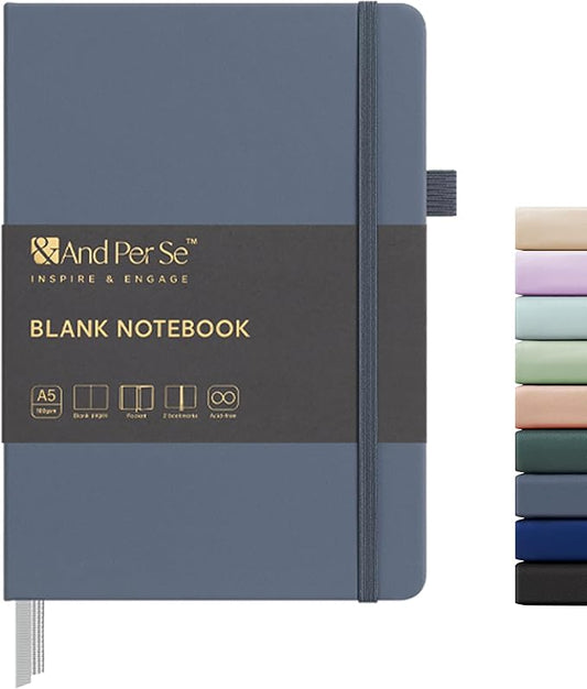 &And Per Se Blank Journal Notebook, 160 Pages, A5 5.7 x 8 inches 100 gsm Thick Paper Notebook Journals for Writing, Hardcover Notebook(1 Pack, dark blue)