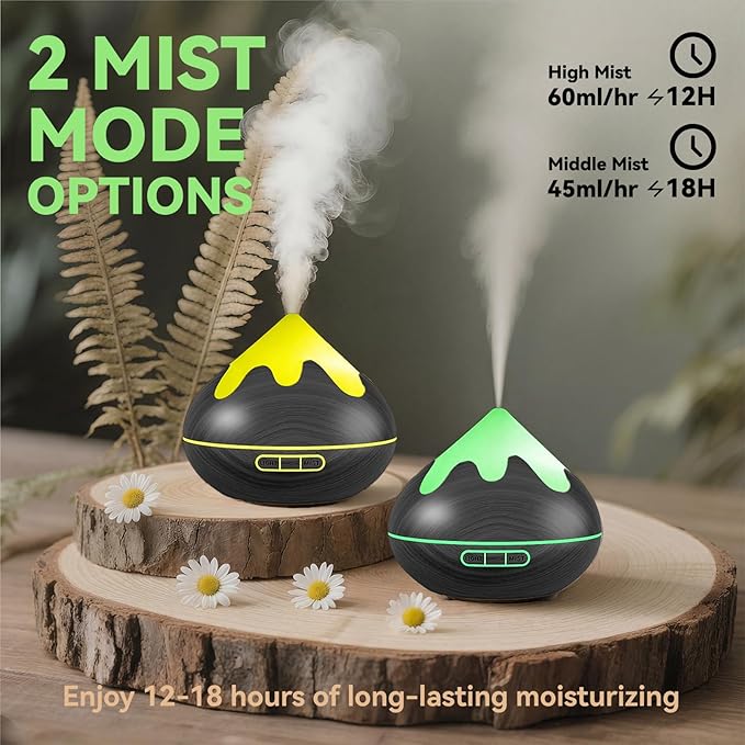 500ML Essential Oil Diffuser, Aromatherapy Diffuser with Remote Control, Multifunctional Air Diffusers for Home Office Room, Fragrance Aroma Diffuser with 7 Color LED & 2 Mist Mode, Black - Bloomnest