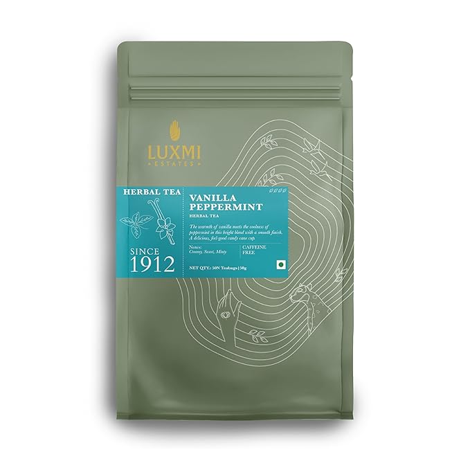 Luxmi Estates Vanilla Peppermint Organic Peppermint Tea (50 Tea Bags) Caffeine Free Tea Bags For Relaxing, Calming, and Stress Relief, With Certified Organic Herbal Tea - Bloomnest
