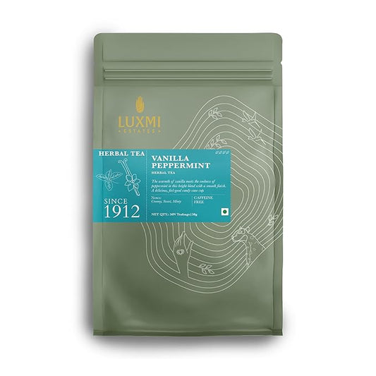 Luxmi Estates Vanilla Peppermint Organic Peppermint Tea (50 Tea Bags) Caffeine Free Tea Bags For Relaxing, Calming, and Stress Relief, With Certified Organic Herbal Tea - Bloomnest