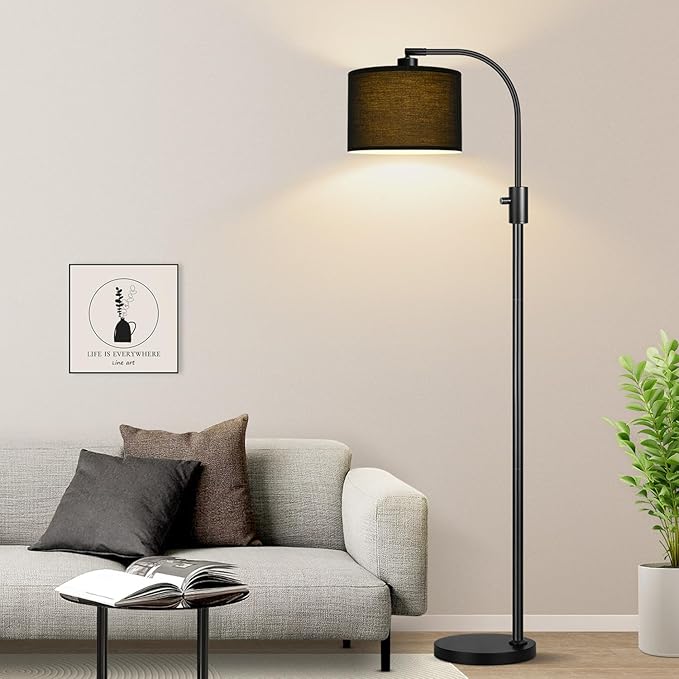 【Upgraded】 Dimmable Black Floor Lamp, 1200 Lumens LED Bulb Included, Arc Floor Lamps for Living Room Modern Standing Lamp with Black Shade, Tall Lamp for Living Room Bedroom Office Reading Room Office - Bloomnest