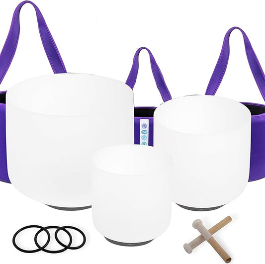 7inch 8inch 9inch Crystal singing bowls set sound bowl for healing Mindfulness, Meditation, Yoga, Spiritual and Body Healing Chakra Bowl (7F+8C+9D, 440hz 7-9"with soft bag)
