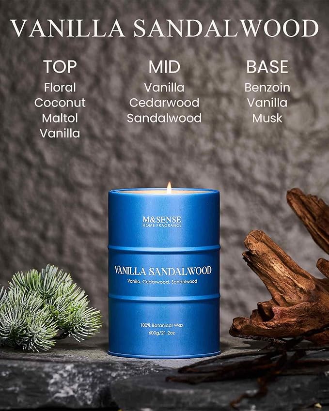 M&SENSE Vanilla Sandalwood Scented Candles Large, Natural Soy Candles 21.2oz 120 Hour Slow Burning,Aromatherapy Candle for Stress Relief Meditation Relaxing - Bloomnest