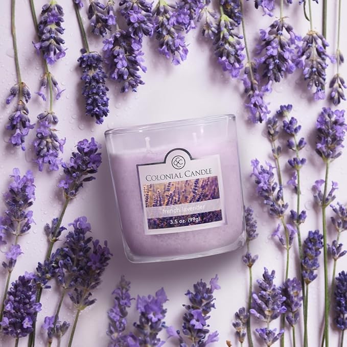 Colonial Candle French Lavender Scented Jar Candle, 2 Wick, 3.5 oz, Mottled Wax Candle - Bloomnest