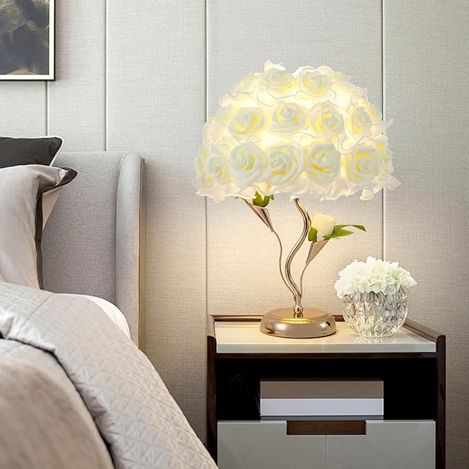 White Flower Lamp Beautiful Rose Bedside Lamp Romantic Bouquet Night Light Rose Flower Table Lamps for Princess Girl Wedding Birthday Christmas Valentine Bedroom Livingroom Office Deco - Bloomnest