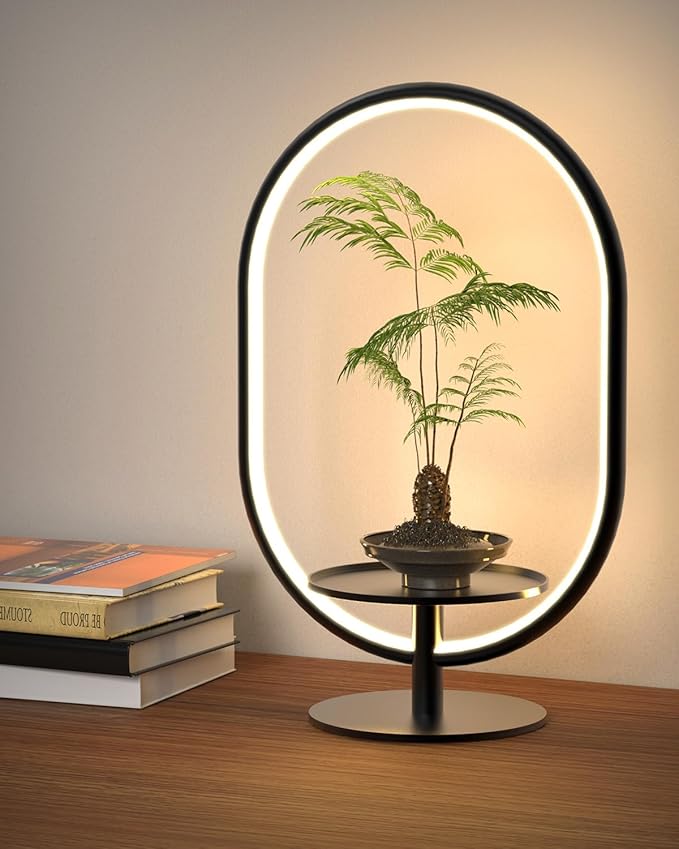 Modern LED Table Lamp with Storage Tray, Bedside Lamp with 3 Color Temperatures 10-Level Dimmable for Video Conference/Makeup/Streaming/Plants, LED Desk Lamp for Living Room Bedroom Office Decor - Bloomnest