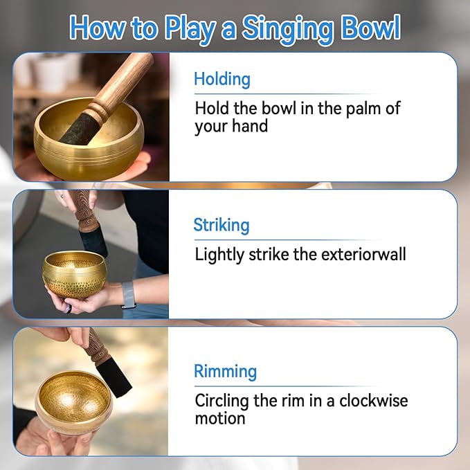 Tibetan Singing Bowl Set, Meditation Sound Bowl with Wooden Striker, Crystal Stones, Cushion, Bell for Yoga, Meditation & Relaxation, Stress Relief, Self-Regulation Yuqutum