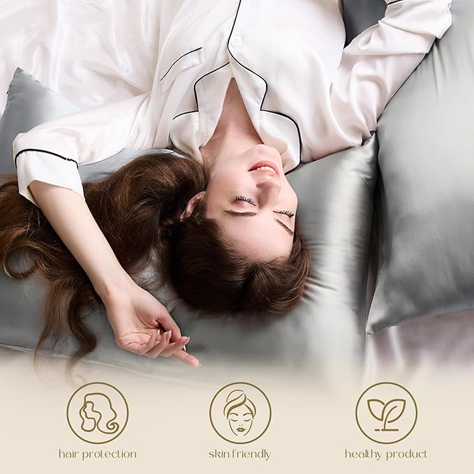ZIMASILK 100% Pure Mulberry Silk Pillowcase for Hair and Skin Health,Soft and Smooth,Both Sides Premium Grade 6A Silk,600 Thread Count,with Hidden Zipper,1pc (Queen 20''x30'', Gray) - Bloomnest