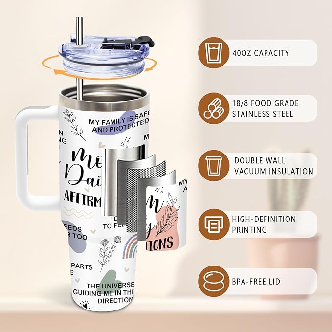 DUUV Mom Daily Affirmations Tumbler 40 Oz, Inspirational Gifts for Mom Wife from Son Daughter Husband, Expecting Moms Gifts for Mom's Birthday, Mommy Coffee Cup for Christmas Thanksgiving, 1PCS - Bloomnest
